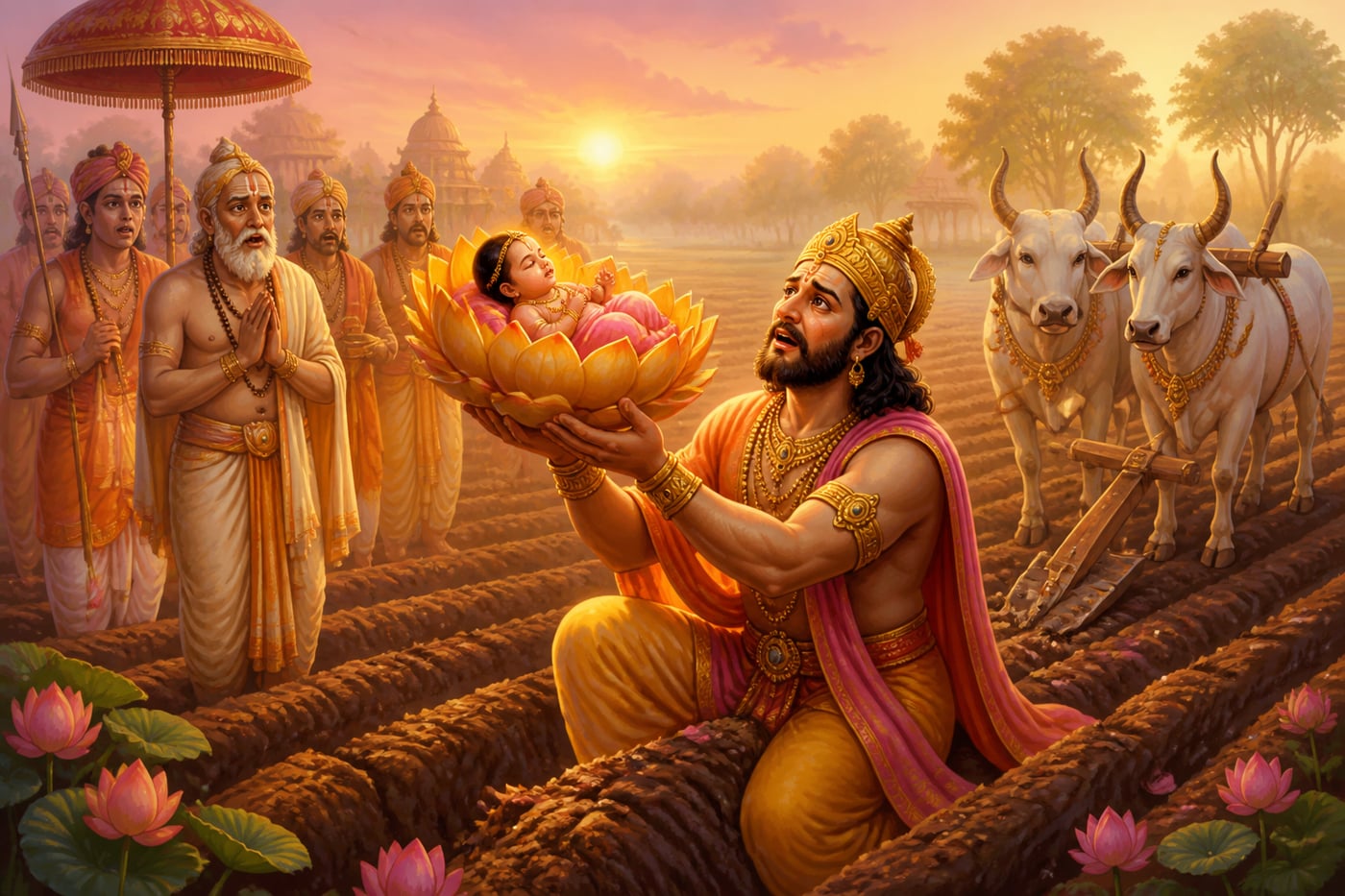 Baby Padmavati found in a lotus in the field
