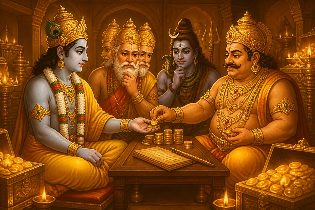 Srinivasa taking the wedding loan from Kubera