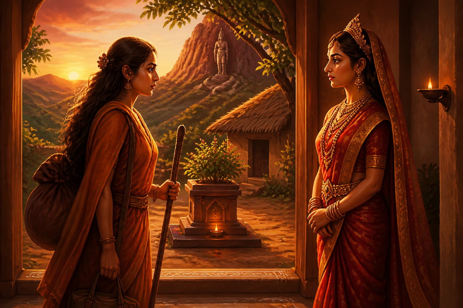 Lakshmi and Padmavati face to face at the door