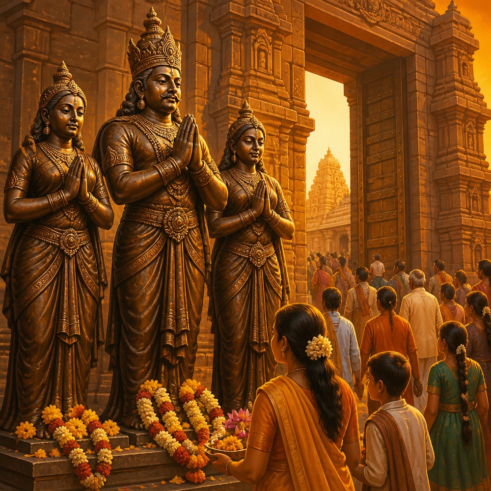 Bronze statues of Krishnadevaraya and his queens