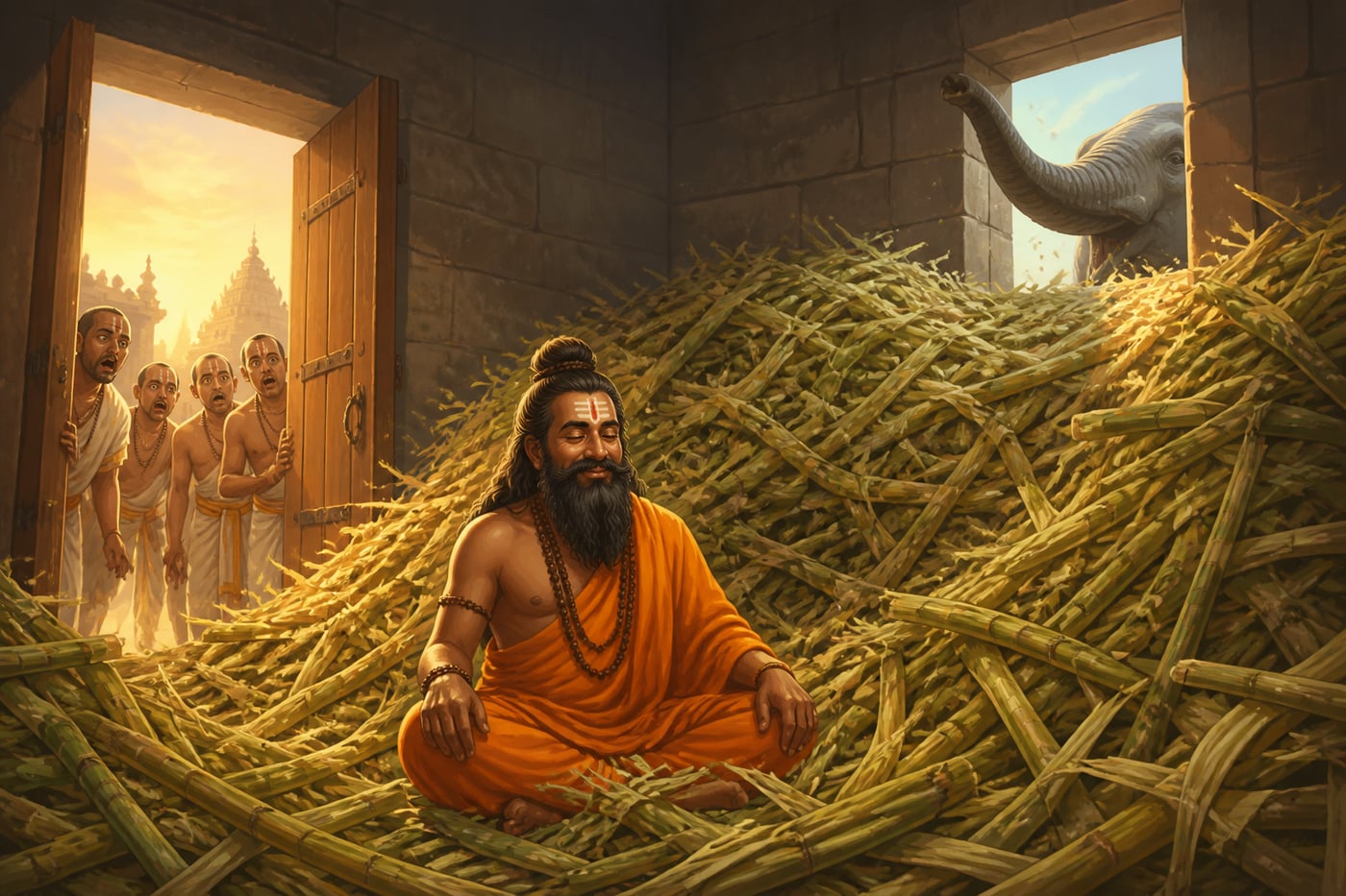 The cell full of chewed sugarcane at dawn