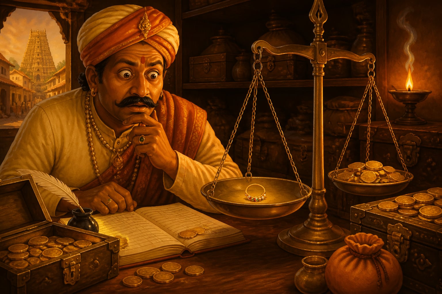 The nose ring in the moneylender's scales