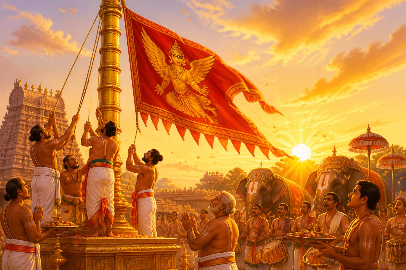 The Garuda banner rising on the flagstaff