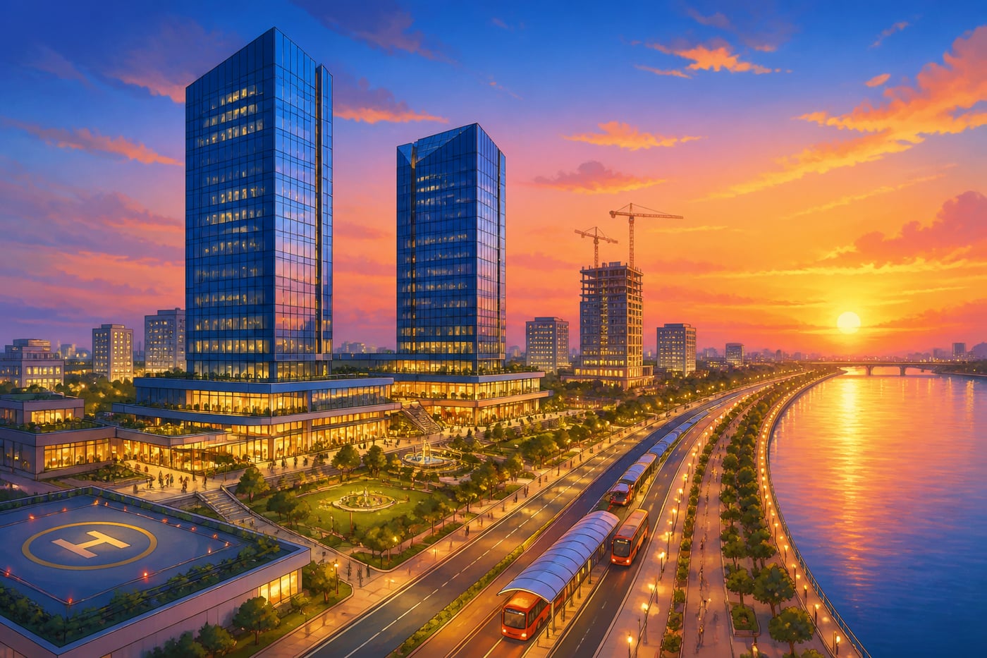 GIFT City Gandhinagar financial skyline at dusk