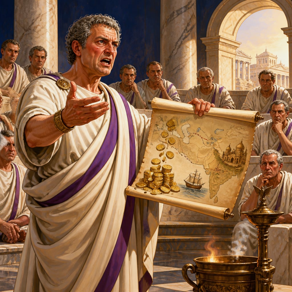 Senator Petronius complaining about Roman gold flowing east