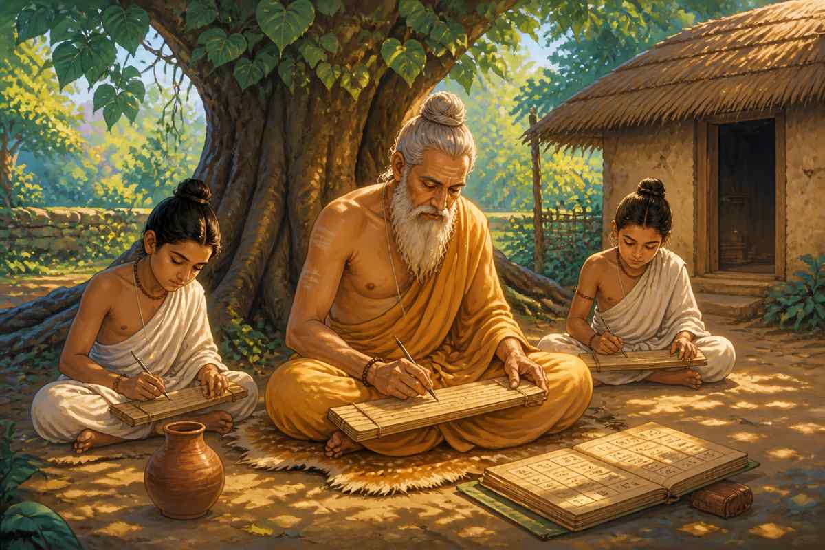 Panini composing the Ashtadhyayi under a peepal tree