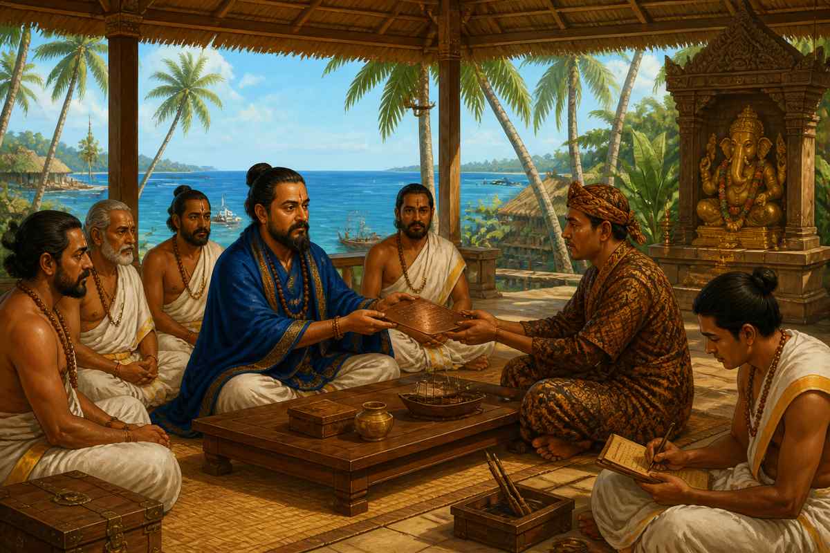 Tamil Manigramam guild meeting on the Sumatran coast