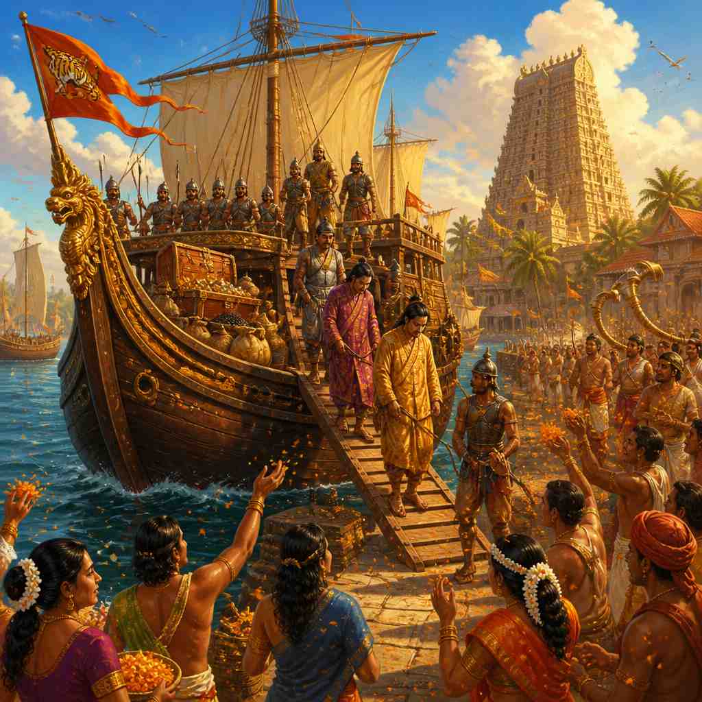 Chola fleet returning triumphant to Nagapattinam