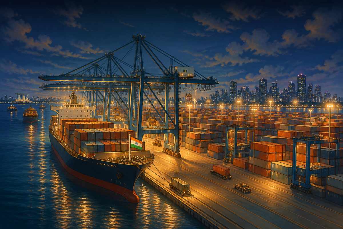 Singapore's container port at night