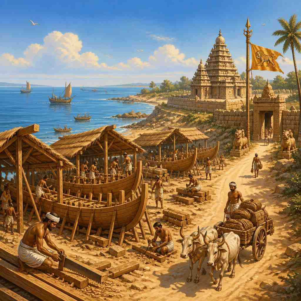 Mamallapuram port with the Pallava Shore Temple