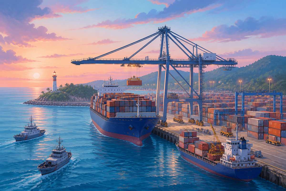 Vizhinjam transshipment port at dawn