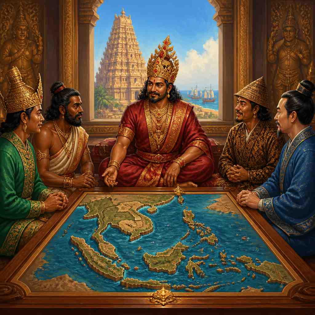 Rajendra Chola at a strategic council with allies
