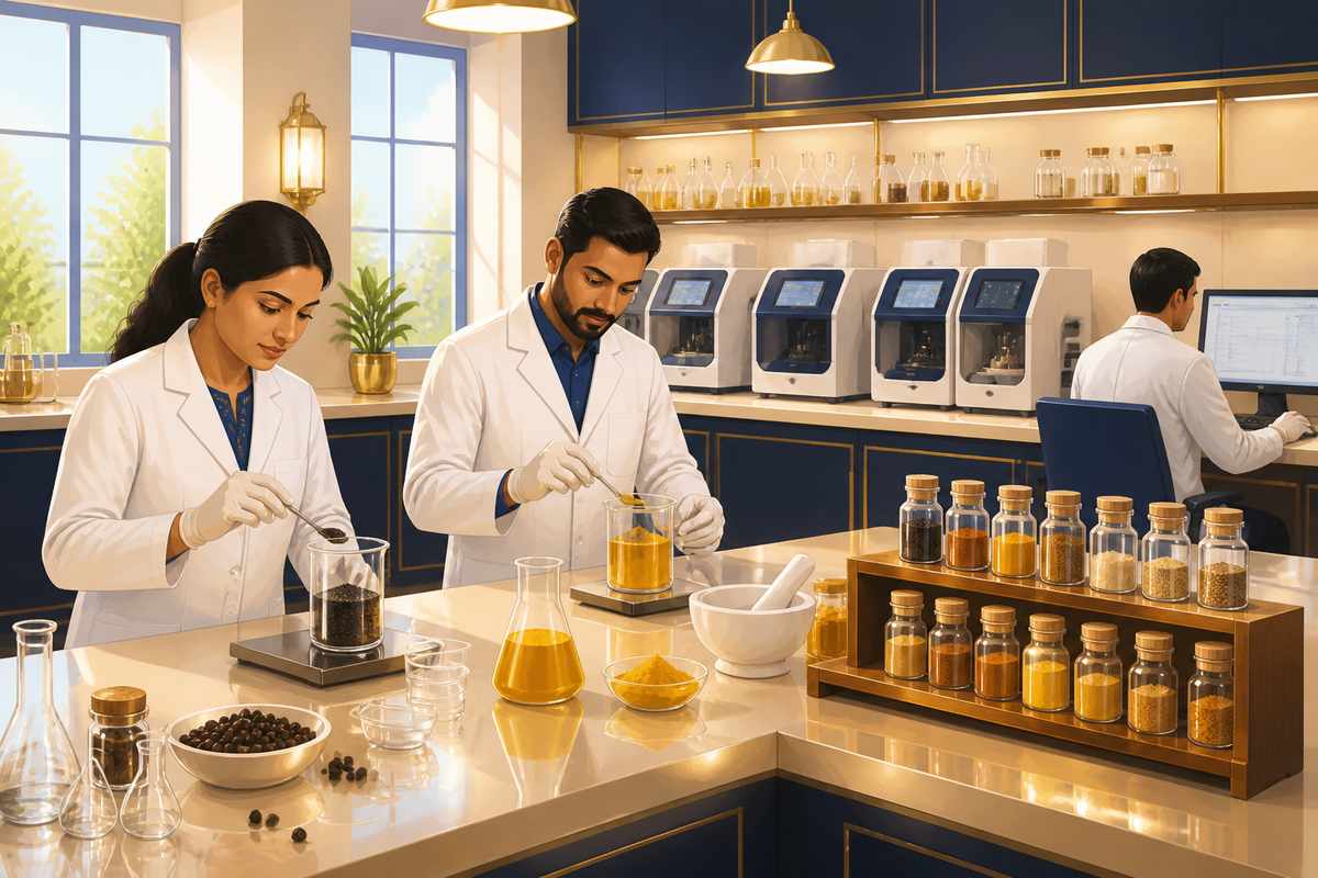 A modern Indian spice quality testing laboratory