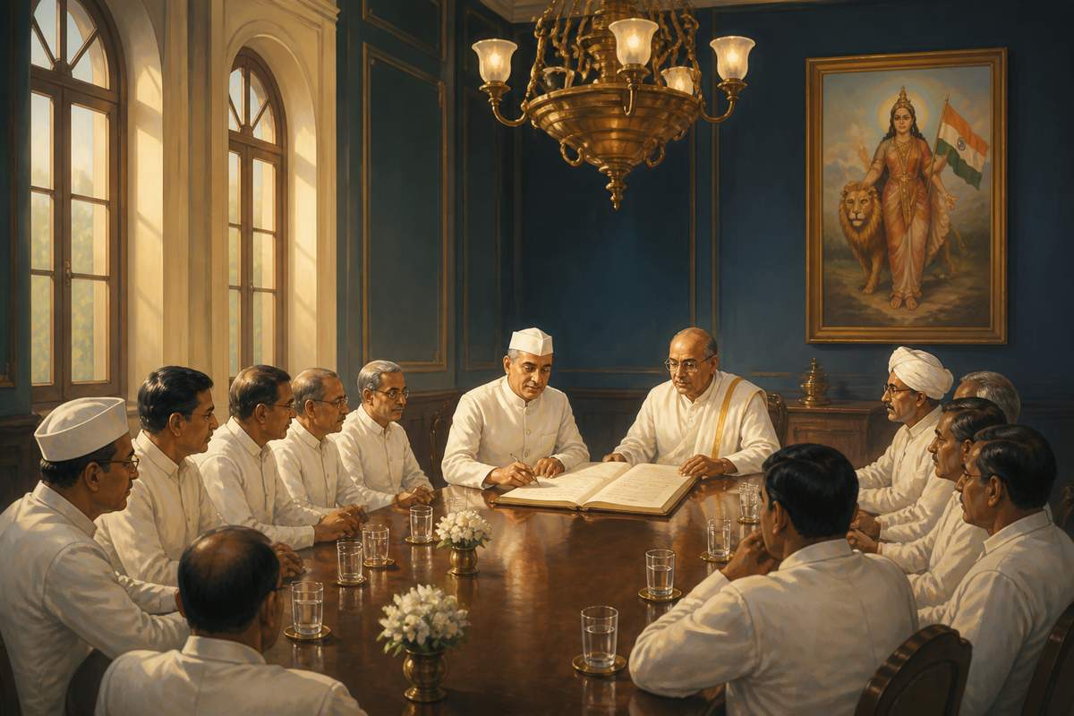 The founding meeting of FICCI in Calcutta led by G.D. Birla in 1927