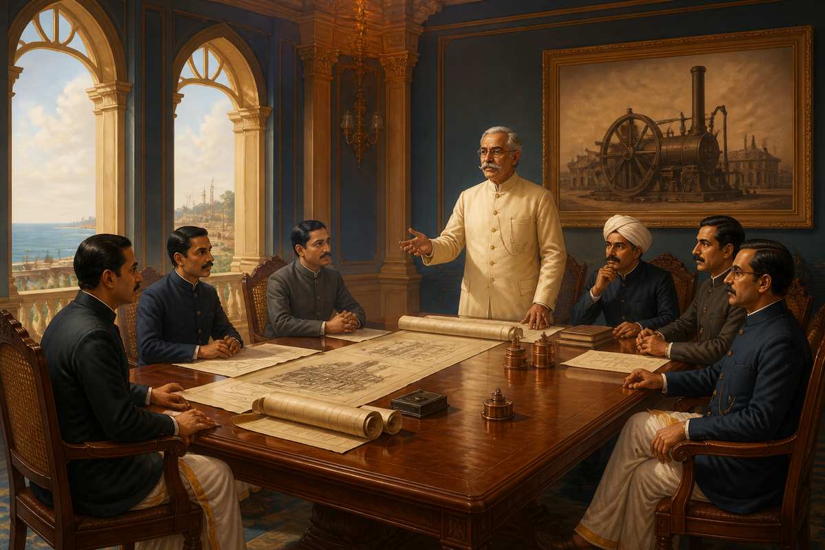The 1895 founding meeting of the Engineering and Iron Trades Association in Madras