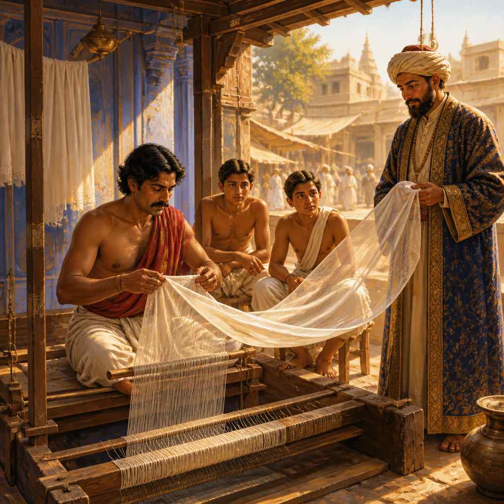 Gangaram weaver threading malmal shahi in 1750 Dhaka