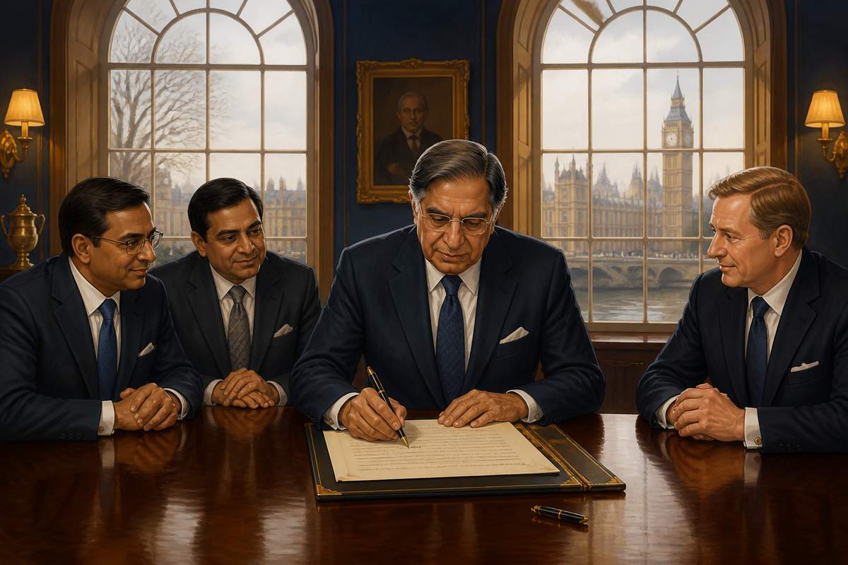Ratan Tata signing the Tata Steel Corus acquisition