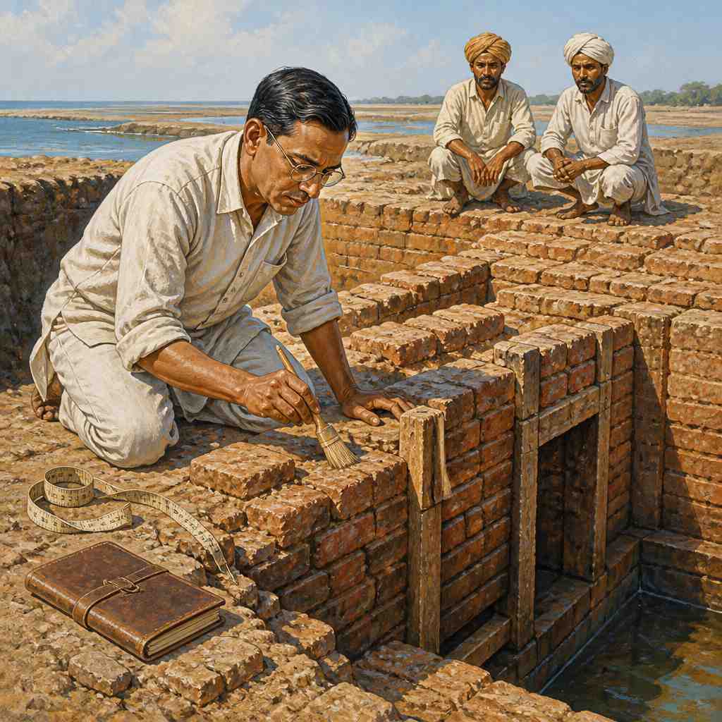 Archaeologist S.R. Rao uncovering Lothal's brick dock