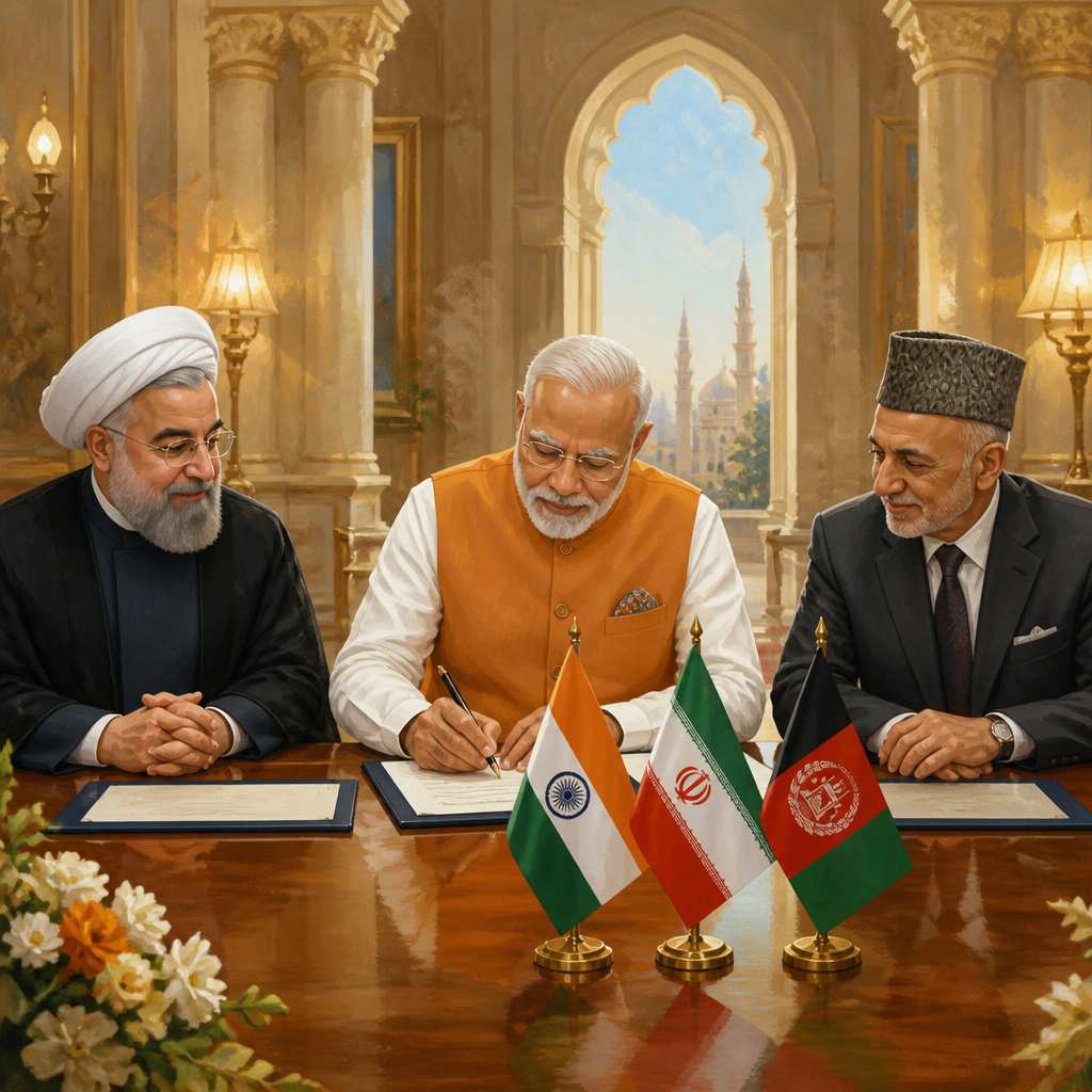 Modi, Rouhani, Ghani signing the Chabahar trilateral