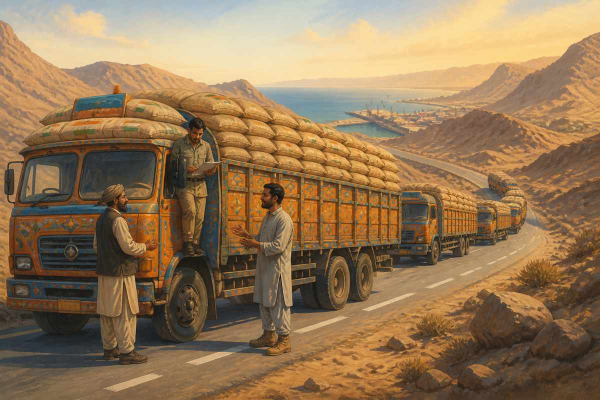 Indian wheat trucks rolling toward Afghanistan from Chabahar