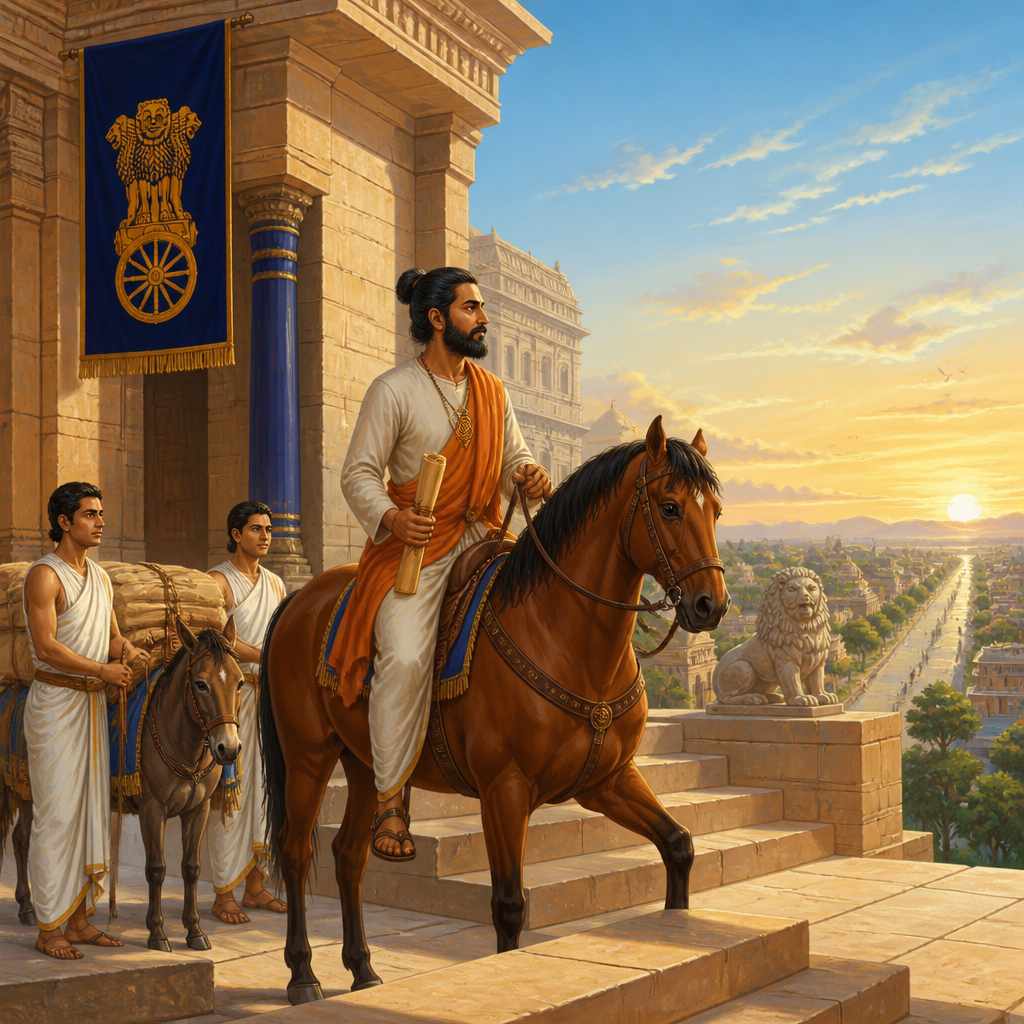 Ashokan emissary departing Pataliputra for distant lands