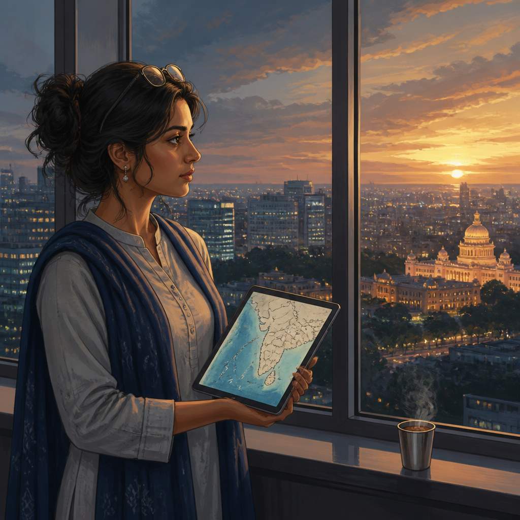 Bangalore engineer at sunset window mapping corridors