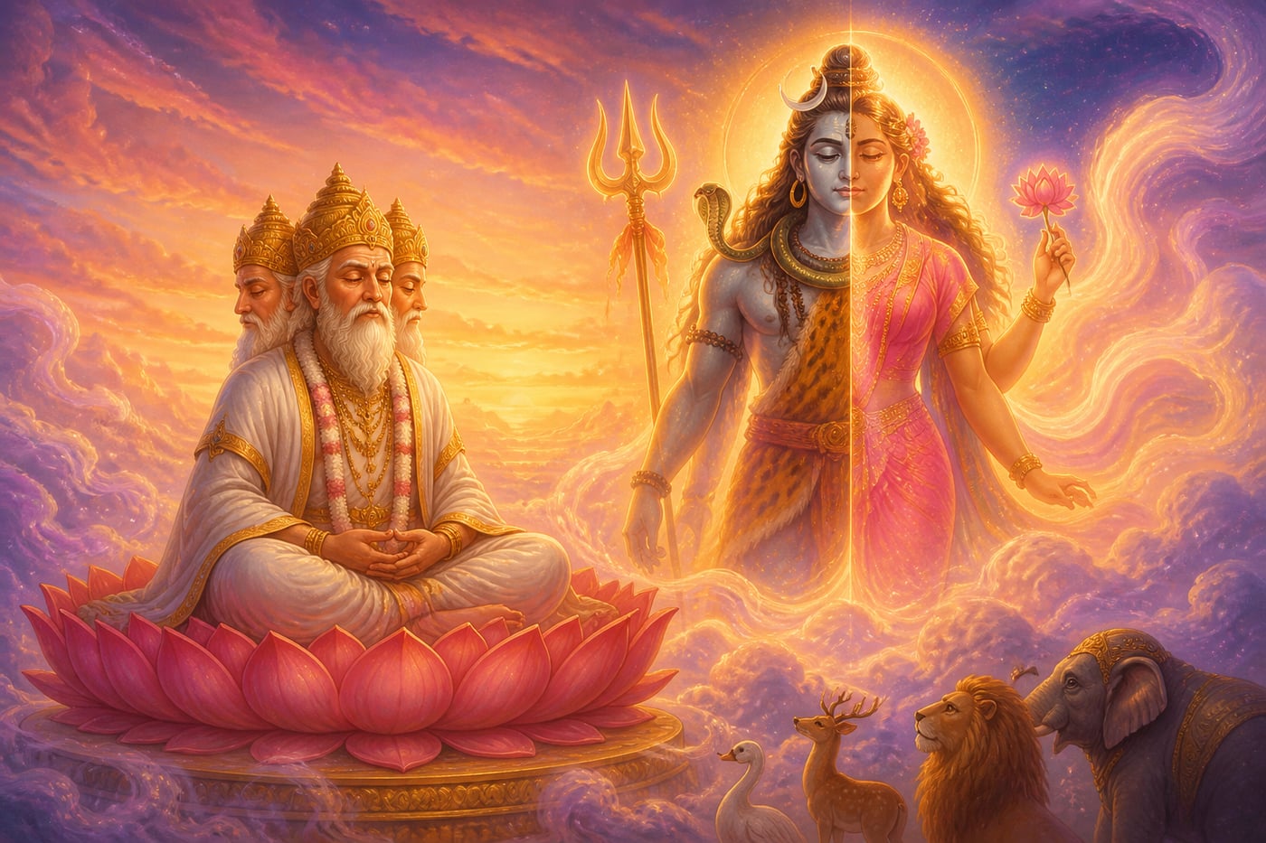Brahma receiving the vision of Ardhanarishvara