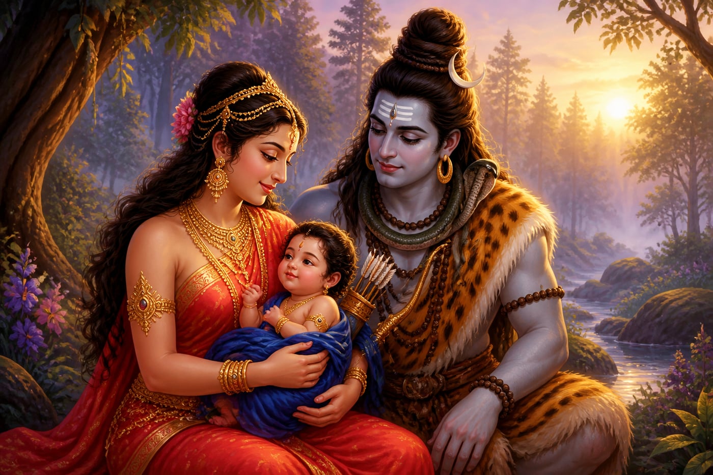 Mohini and Shiva with the infant Ayyappa