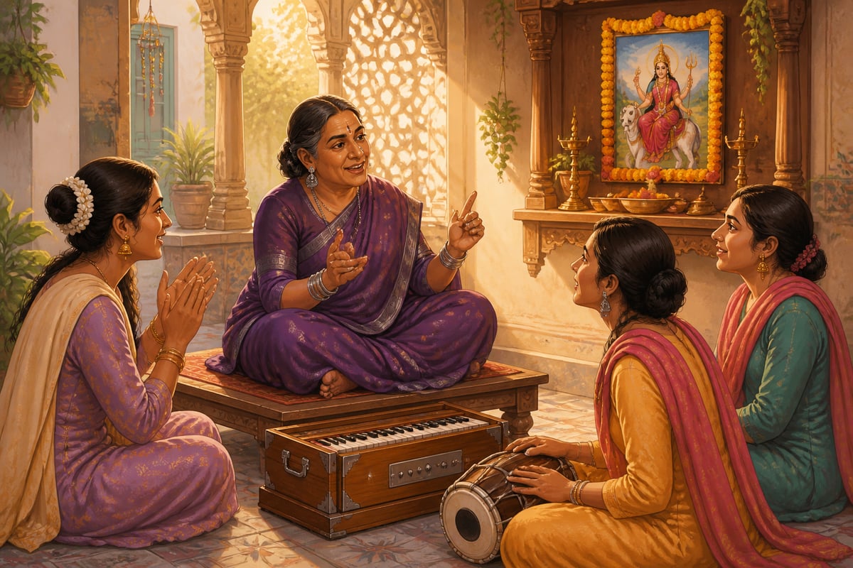 Hijra guru teaching young chelas in a gharana courtyard