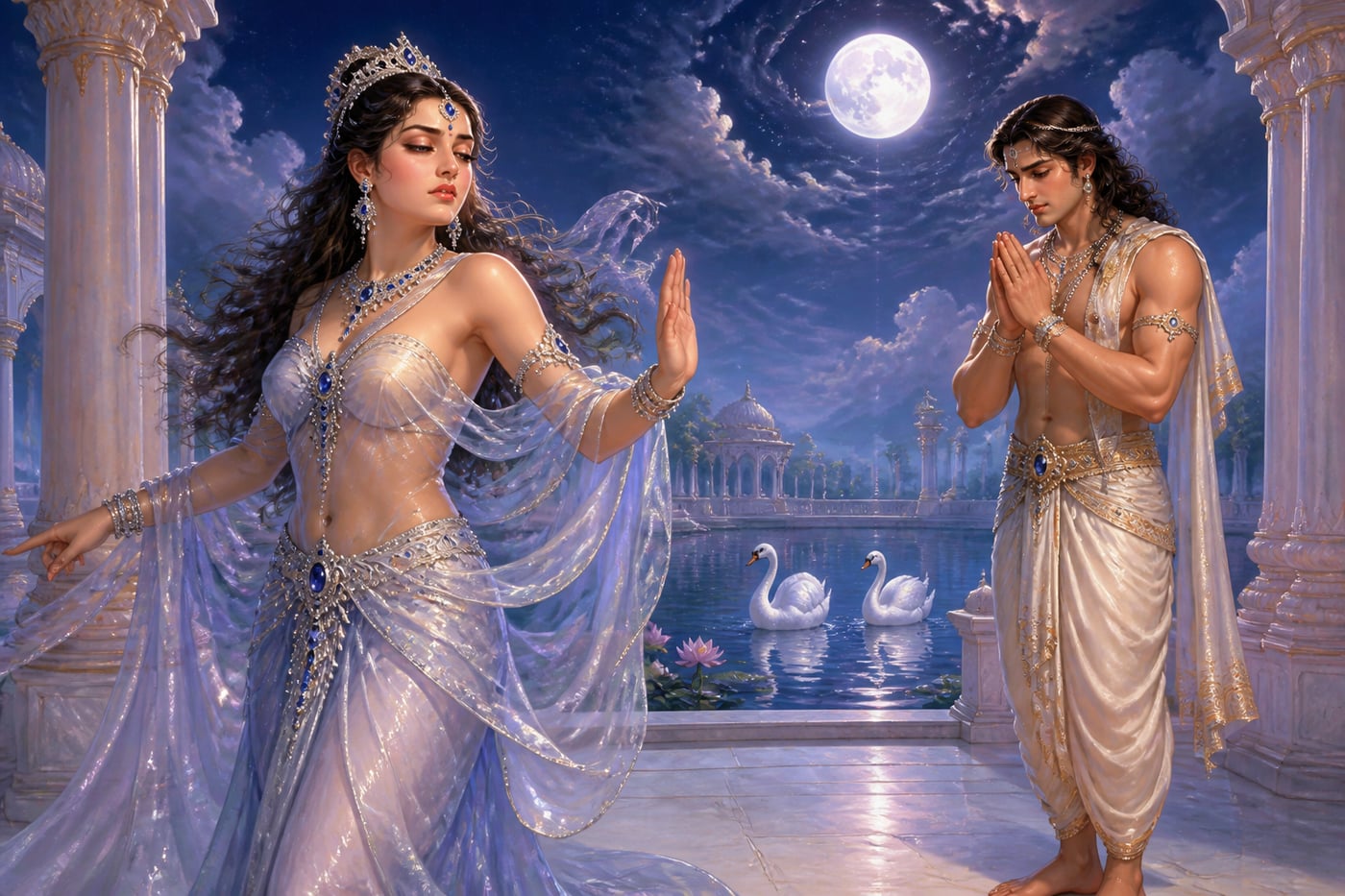 Urvashi pronouncing the year-long curse in Indra's heaven