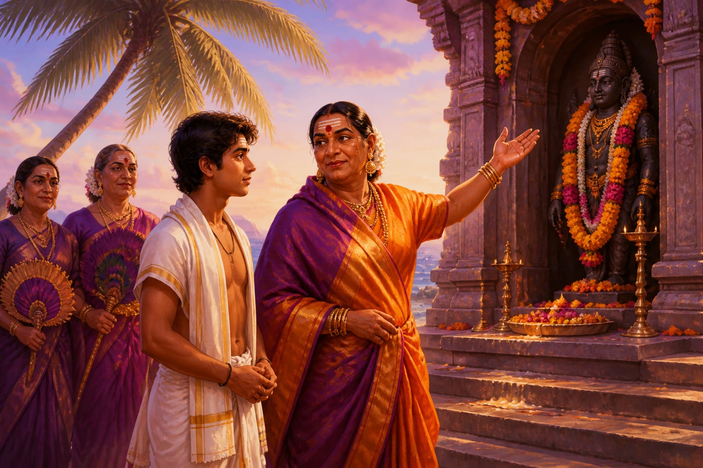 Murugan welcomed at the Aravan temple by a hijra guru