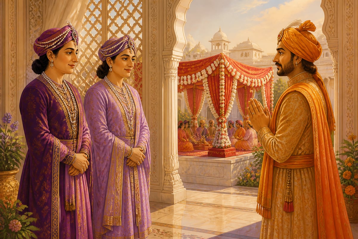 Khwajasaras welcoming a Hindu noble at a Mughal court ceremony