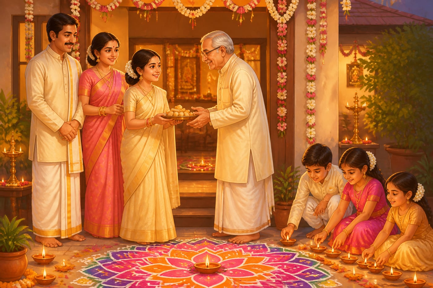 A Maharashtrian Brahmin family at a Diwali festival together