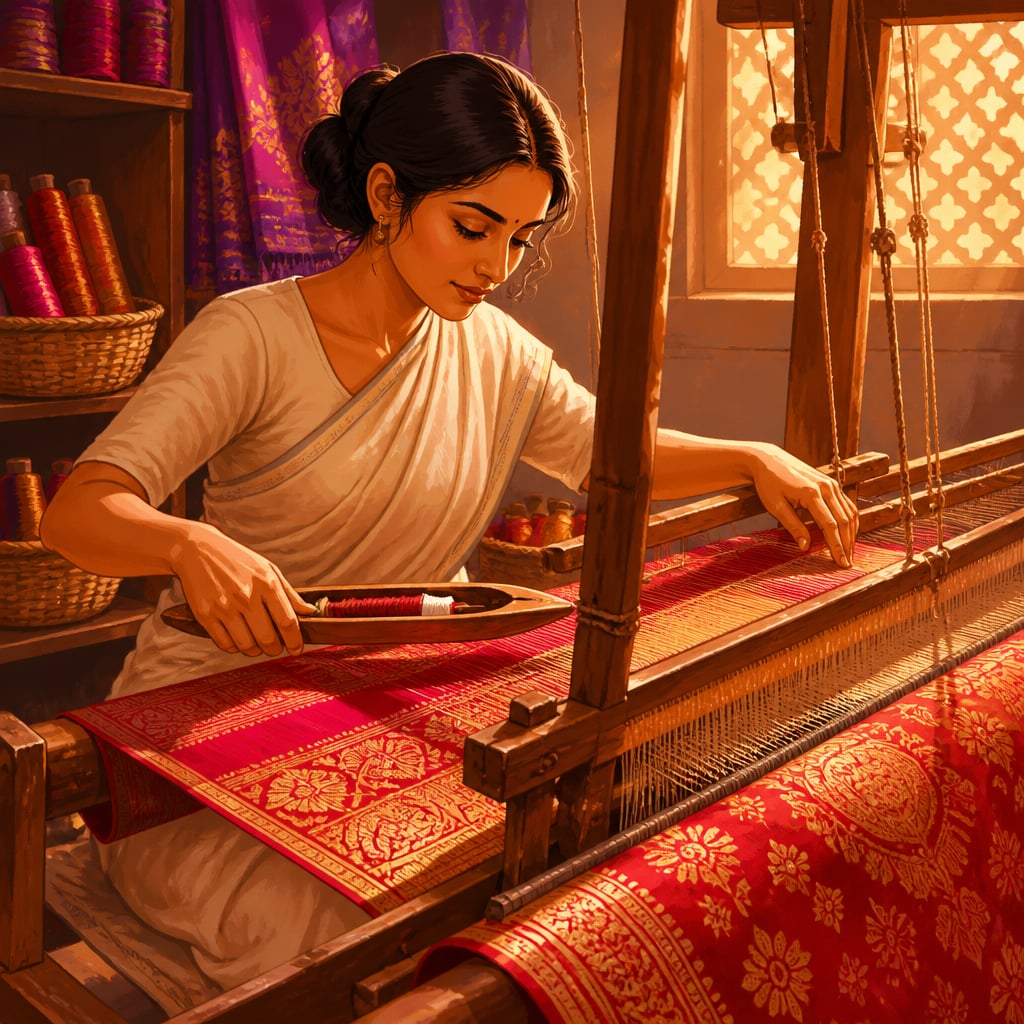 Tritiya prakriti silk weaver at a pit loom in Banaras