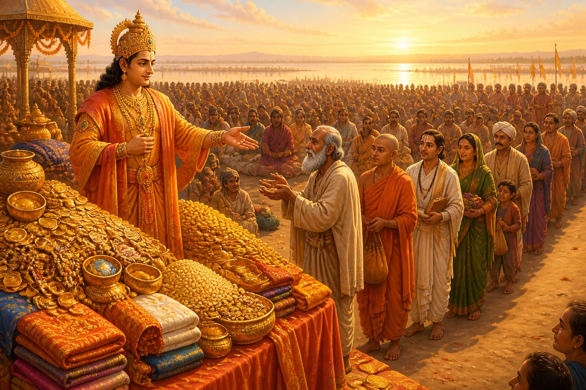 Emperor Harsha at the Prayag redistributive assembly