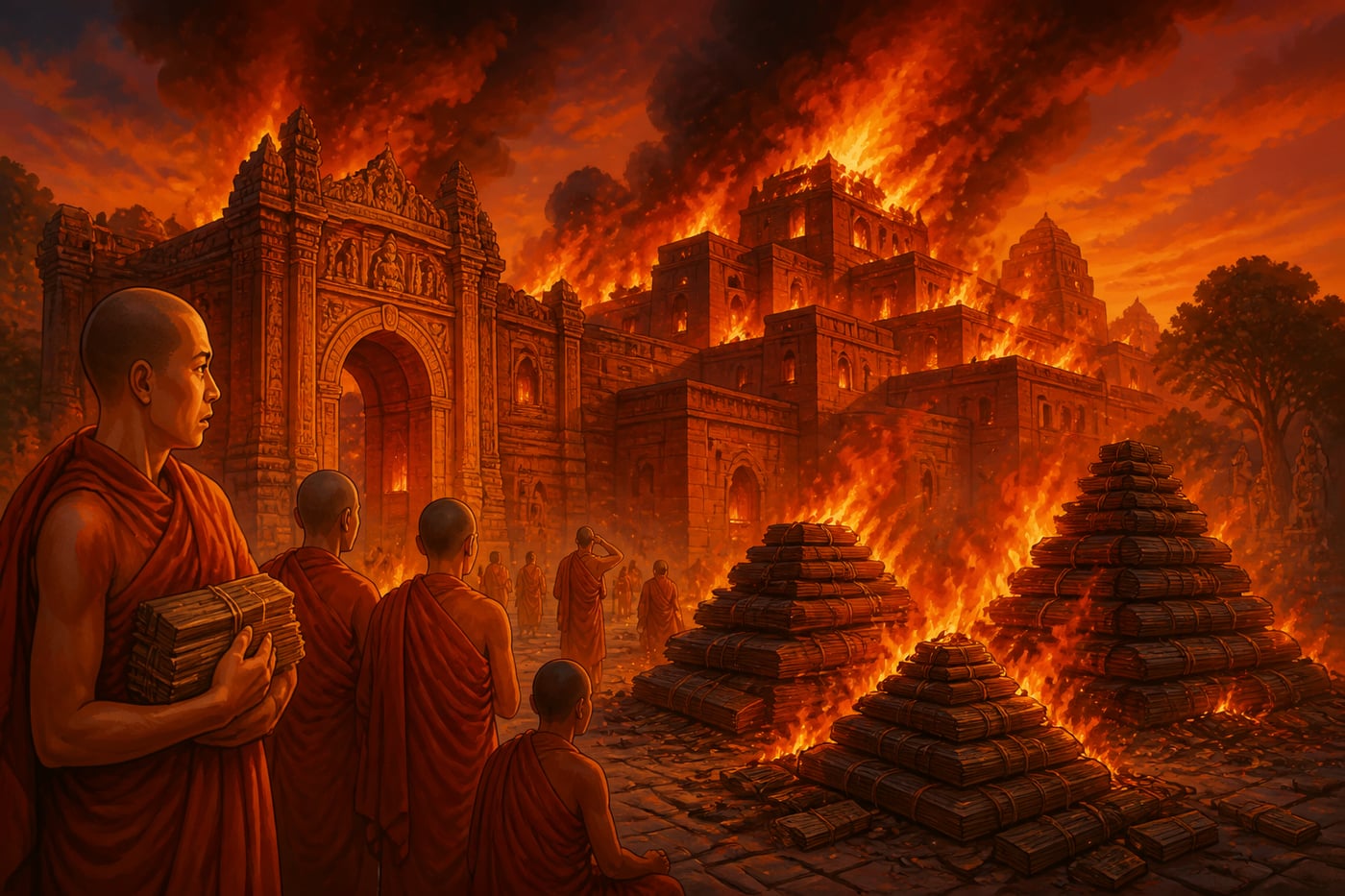 Nalanda's libraries burn as monks watch helplessly