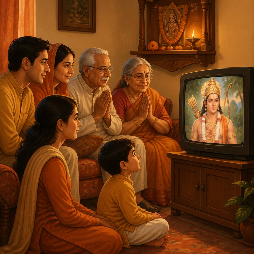 Indian family watching Ramanand Sagar's Ramayan together in 2020