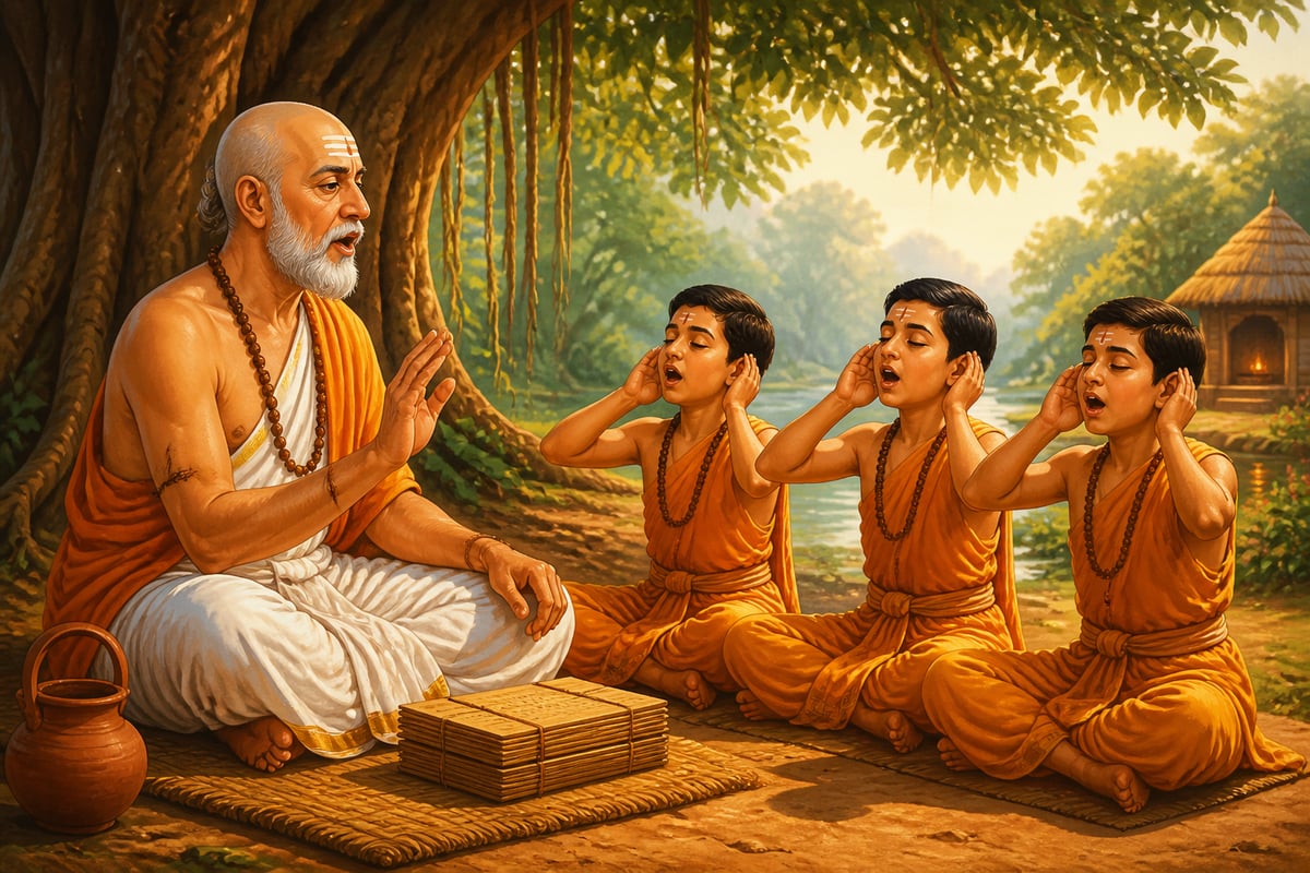 A guru teaches Rigveda chanting to young students