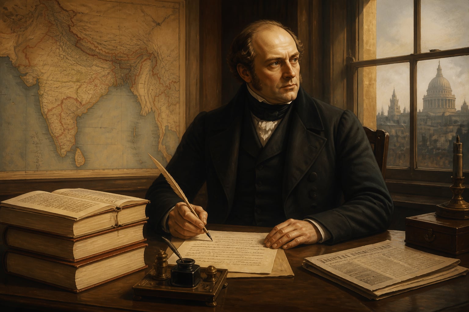 James Mill writing his History of British India without visiting India