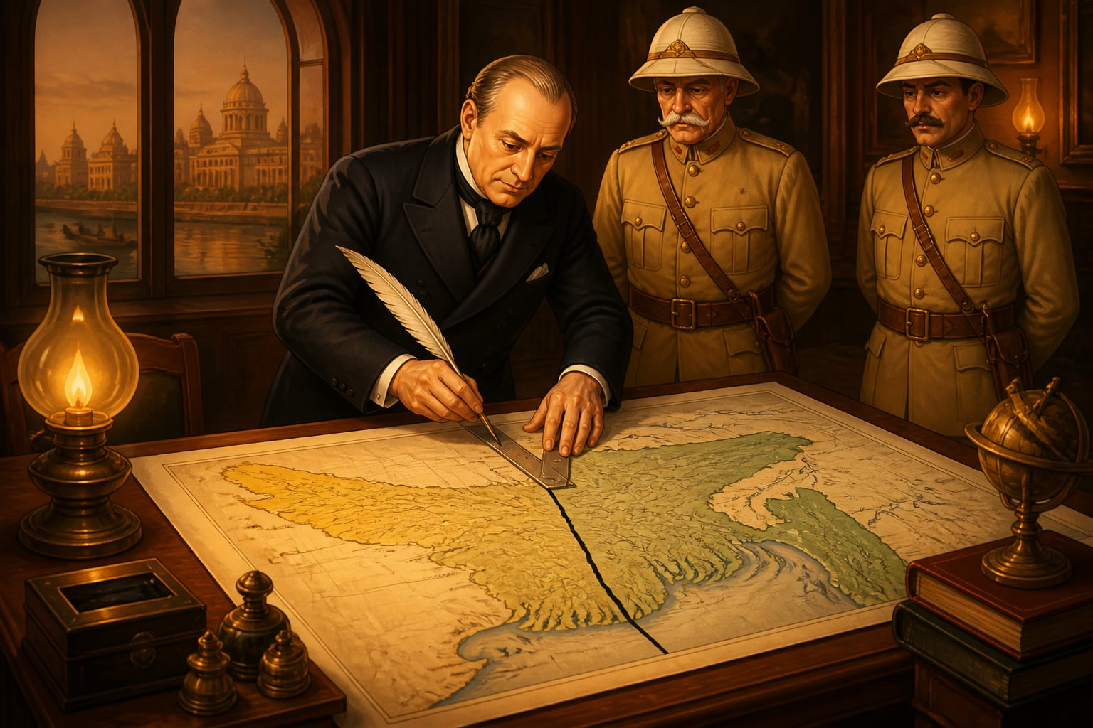 Lord Curzon partitioning Bengal at his Calcutta desk in 1905