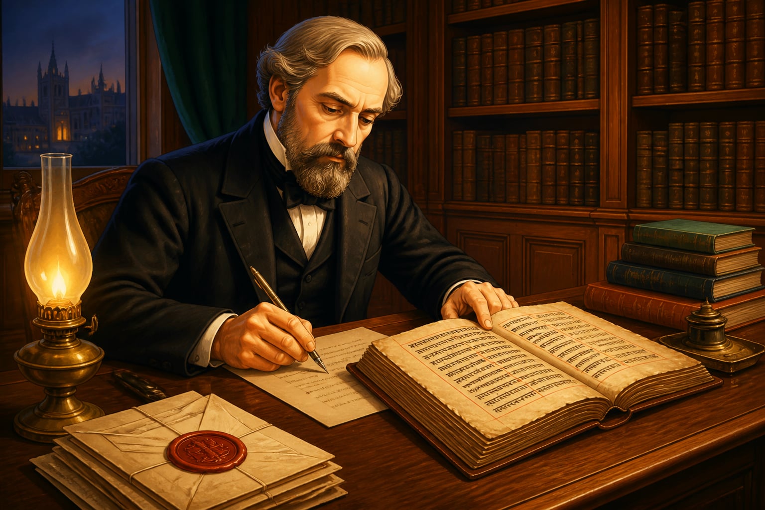 Max Mueller translating the Rigveda at Oxford