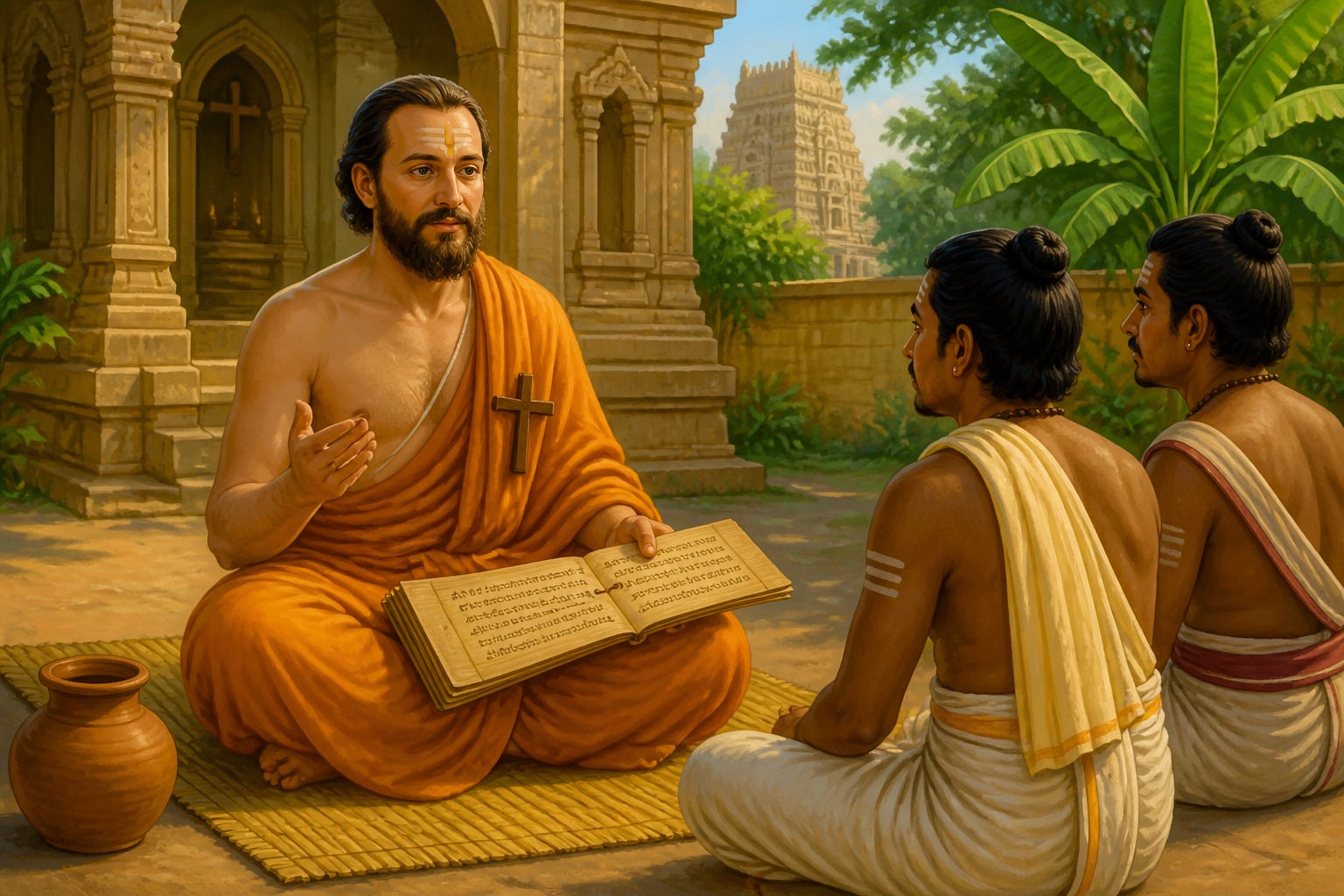 De Nobili in saffron robes preaching at Madurai