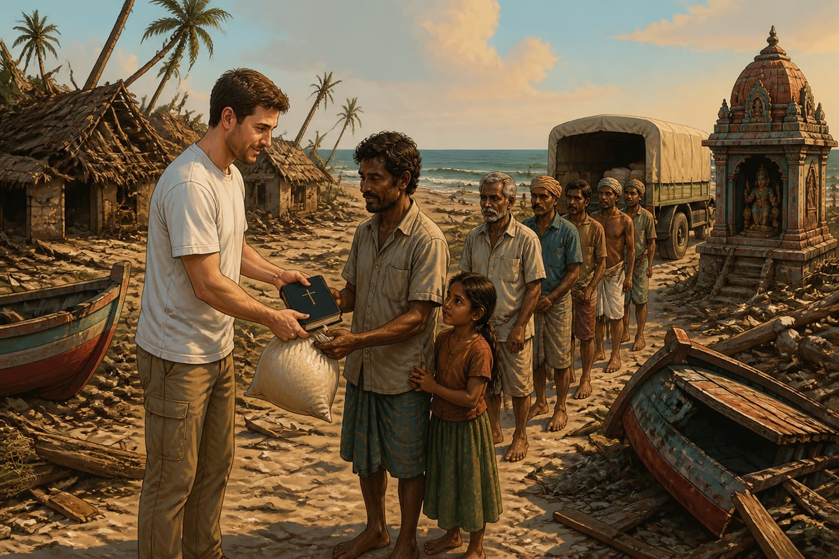 Tsunami relief mixing rice and Bibles in Tamil Nadu