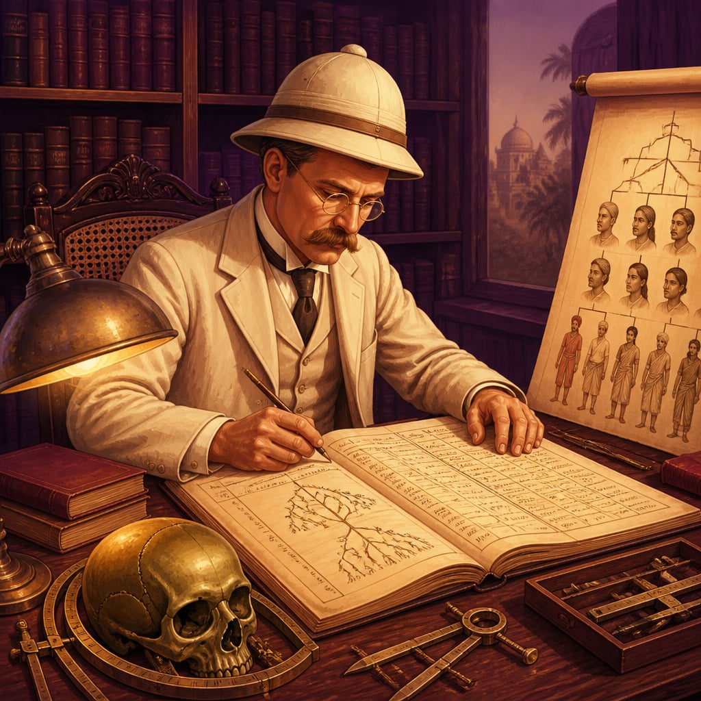 Herbert Risley classifying Indian communities with craniometer and census ledgers