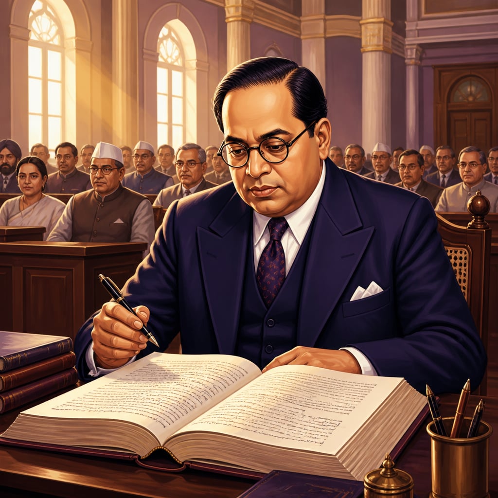 Dr B.R. Ambedkar drafting the Constitution in the Constituent Assembly