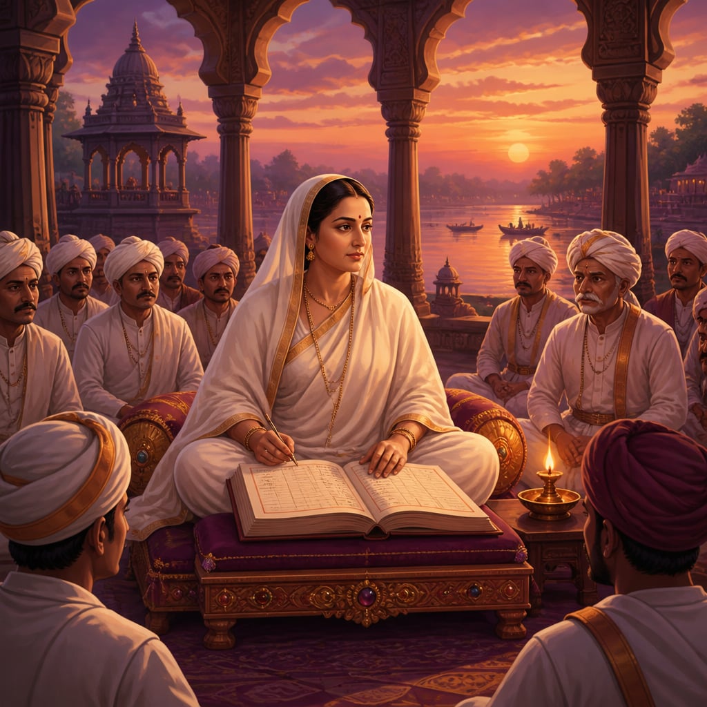 Ahilyabai Holkar holding court at Maheshwar on the Narmada