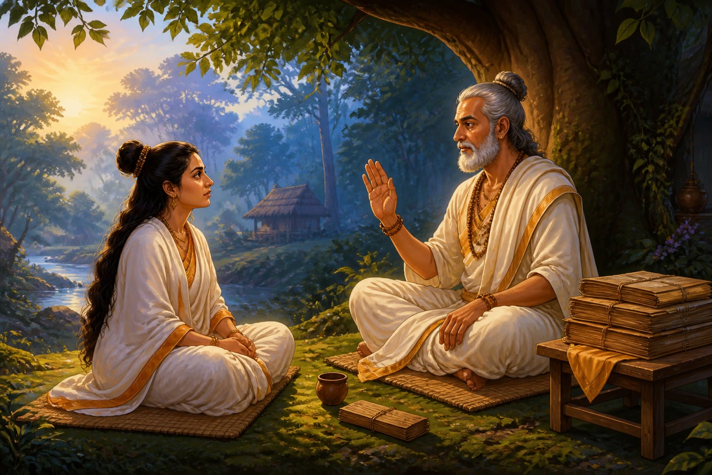 Maitreyi receives Brahmavidya from Yajnavalkya