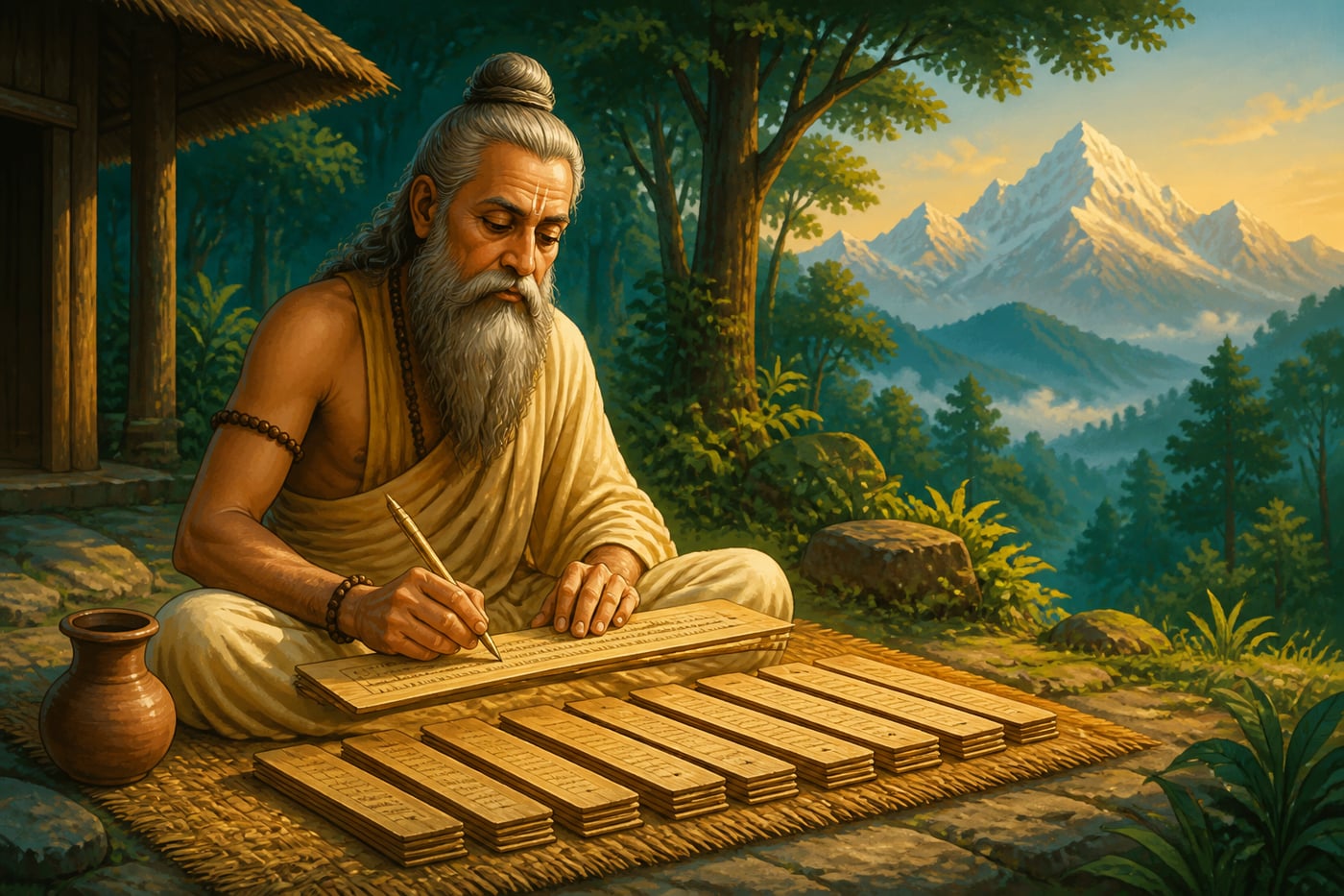 Panini composing the Ashtadhyayi at Himalayan hermitage