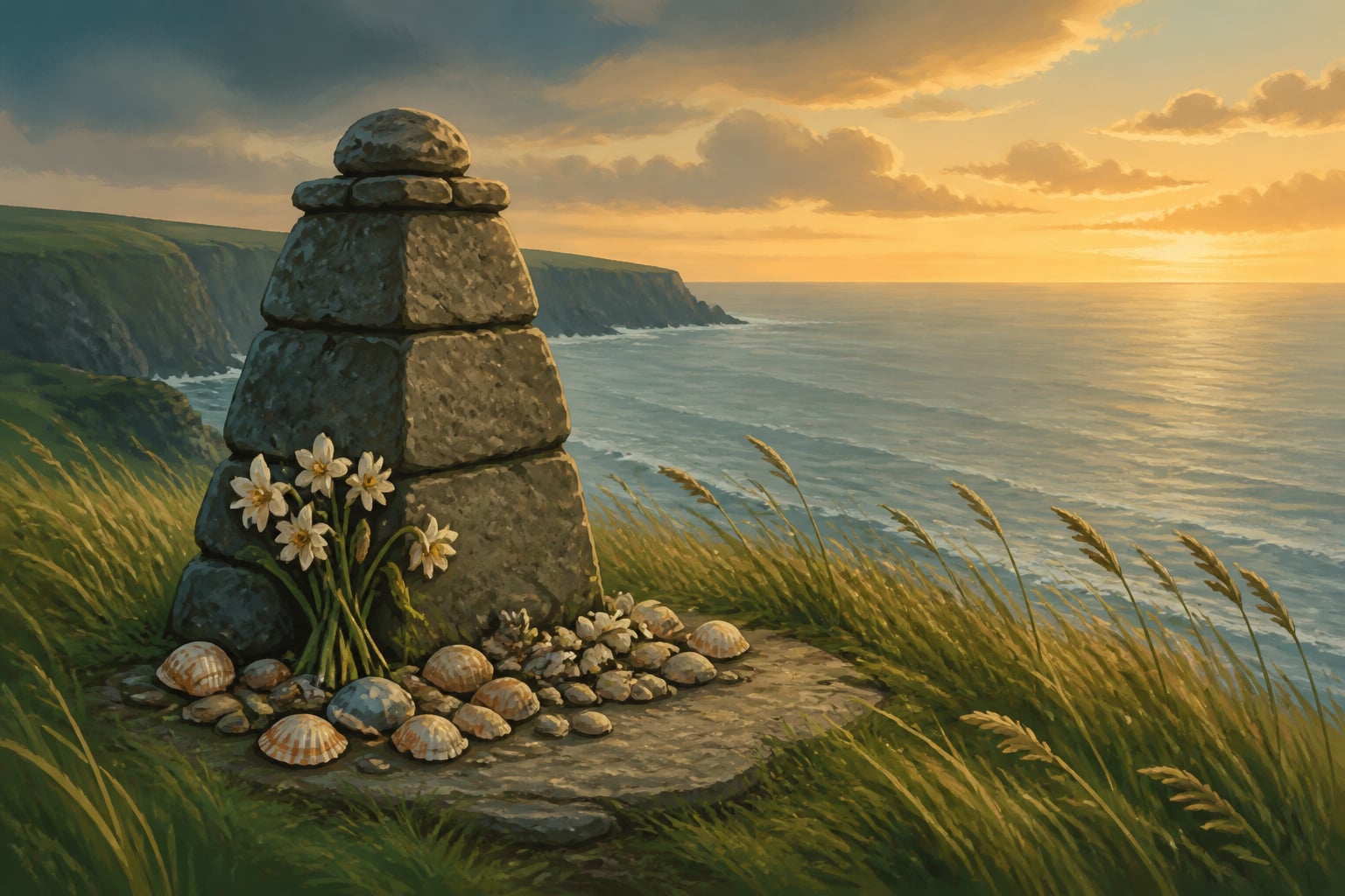 Air India 182 stone memorial cairn on Cork coast at twilight