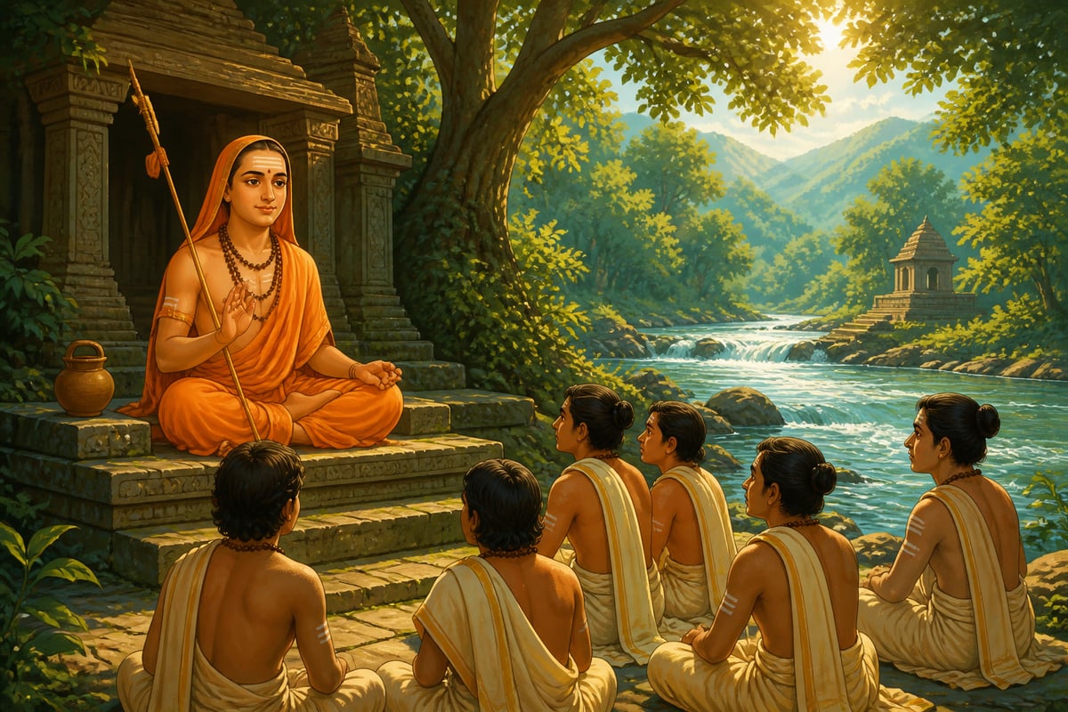 Adi Shankaracharya founding Sringeri matha at Tunga river